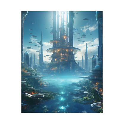 Underwater Futuristic City: Submerged Metropol Digital Artwork - Poster