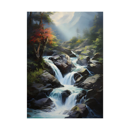Breathtaking Waterfall: Oil Painting Masterpiece - Poster