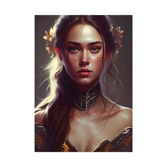 Stunning Female Portrait: Brown Hair Artwork in a Dramatic Style - Poster