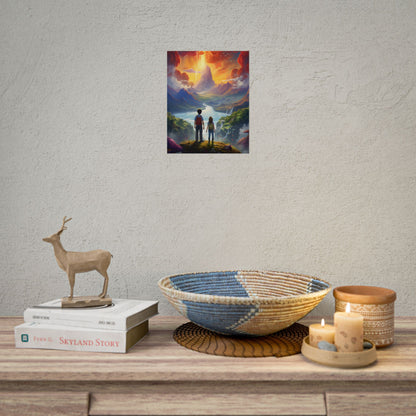 Girl, Boy, Meadow: A Peaceful Cloudy Day Artwork - Poster