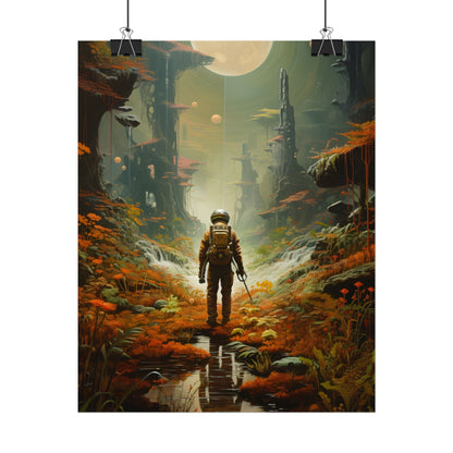 Futuristic Explorer in Wilderness: Digital Artwork - Poster