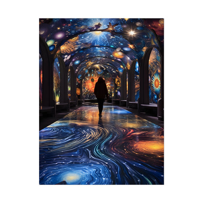 Celestial Art Gallery: Vibrant Space-Themed Artwork in a Colorful Interior - Poster