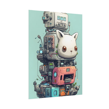 Mysterious Pixel Pets in Futuristic Room: Cyberpunk Artwork - Poster