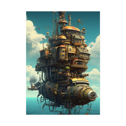 Steampunk Oceanic Adventure: Vibrant Vessel Art - Poster