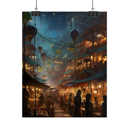 Enchanting Night Street Food Market: Colorful Artwork - Poster