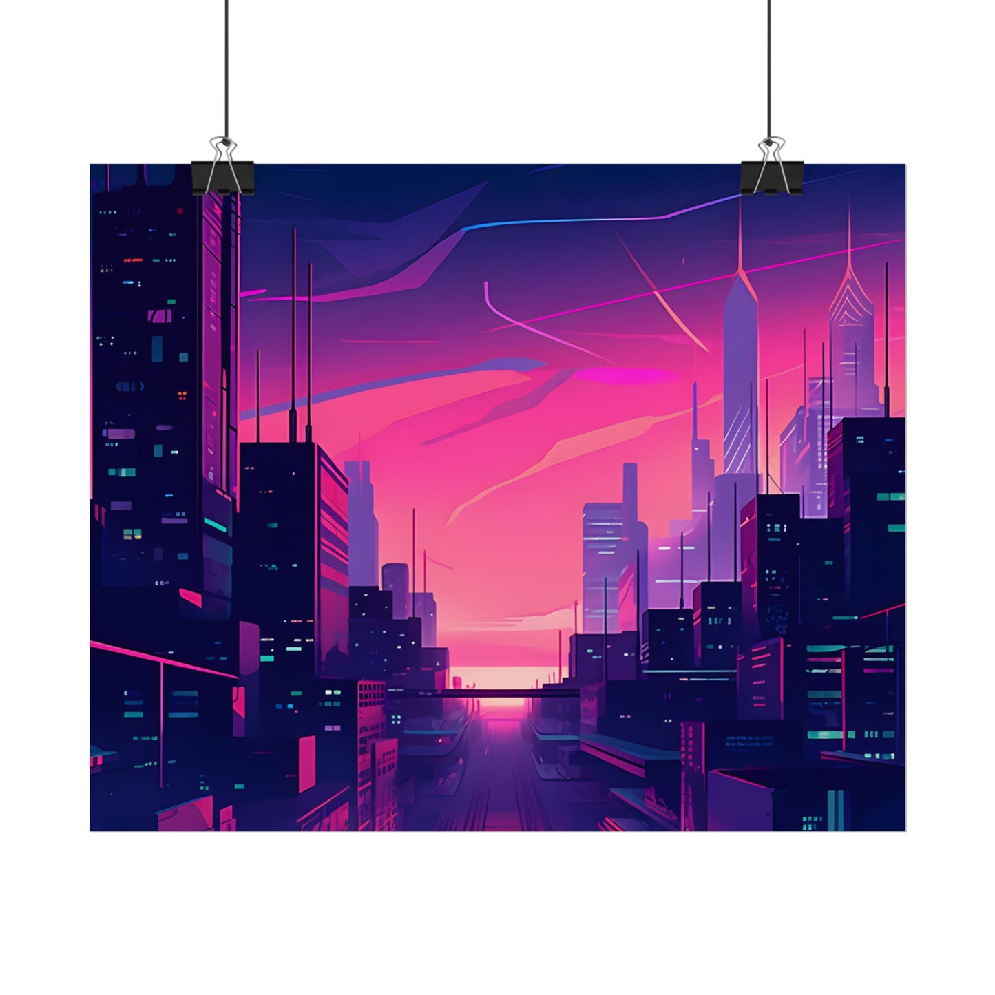 Melancholic Cyberpunk Cityscape: Neon Night Digital Art - Poster