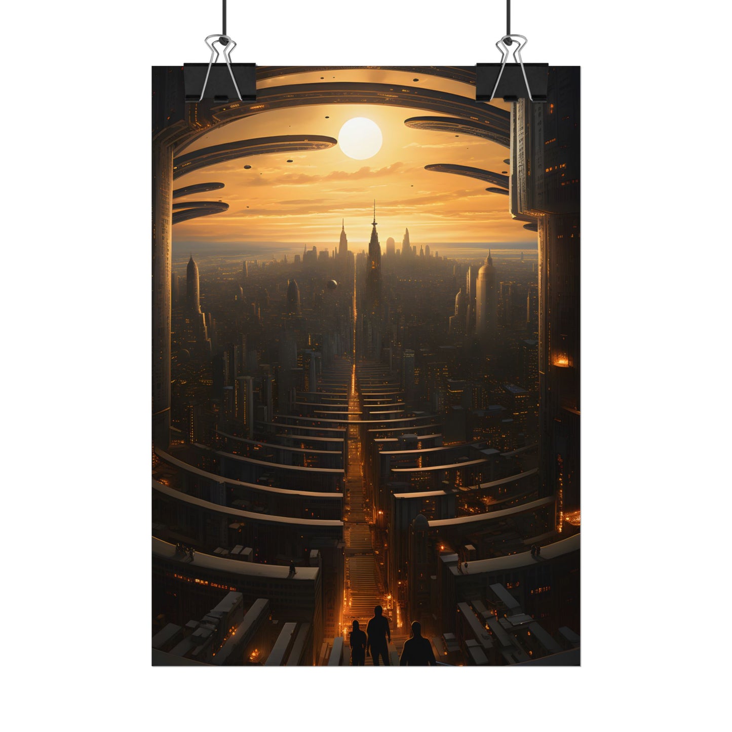 Dystopian Utopia: Futuristic Cityscape with Dark Facade - Poster