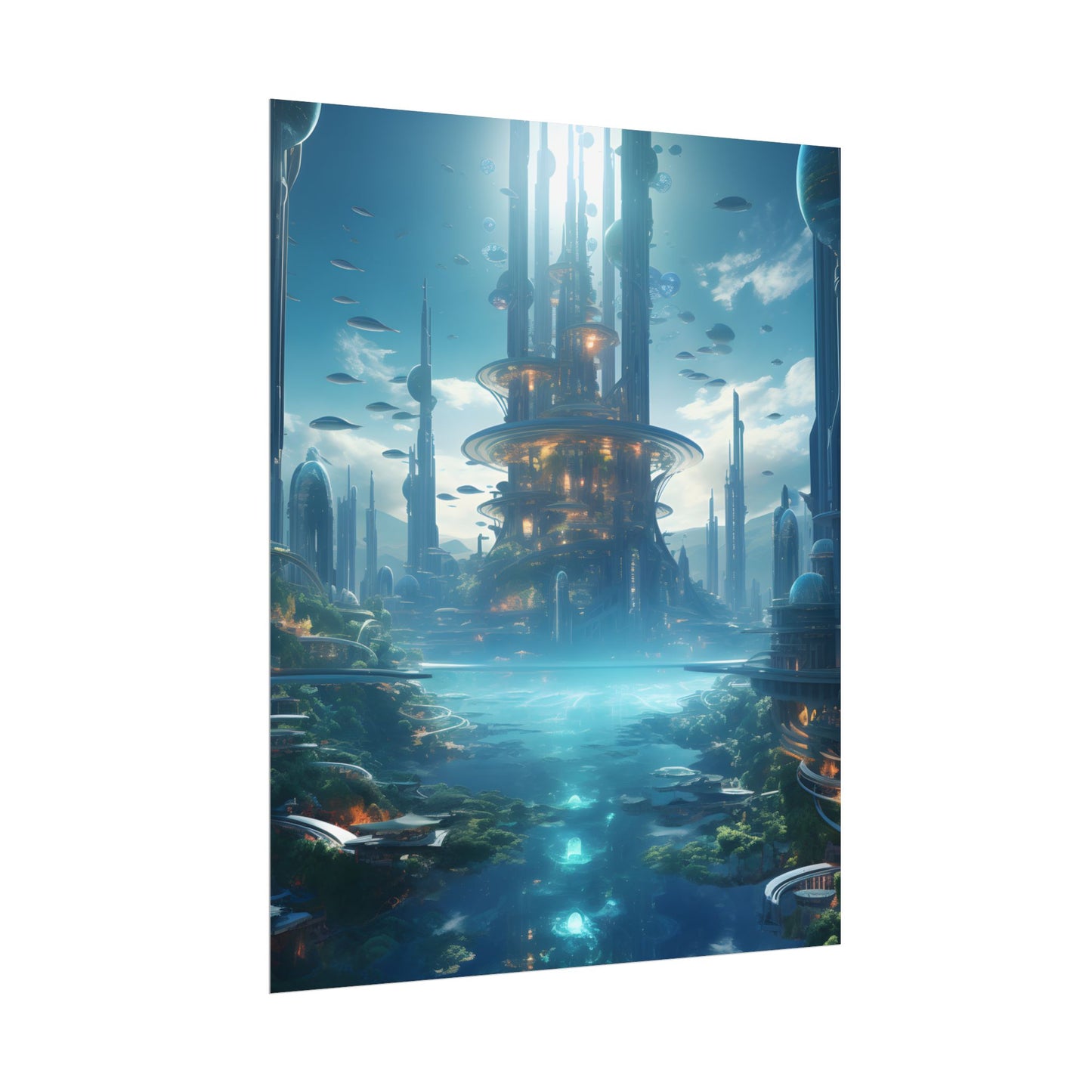 Underwater Futuristic City: Submerged Metropol Digital Artwork - Poster
