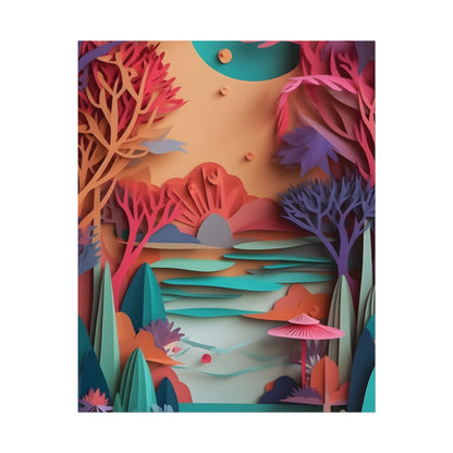 Whimsical Quilling Japanese Landscape: Intricate Paper Art Design - Poster