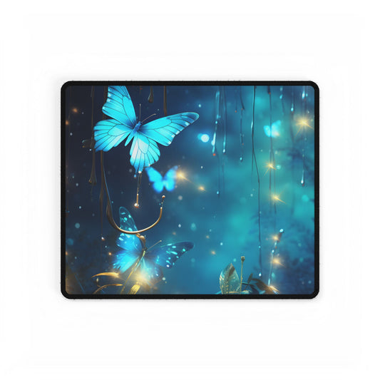 Fantasy Night Forest: Bokeh Glow Digital Artwork - Desk Mat