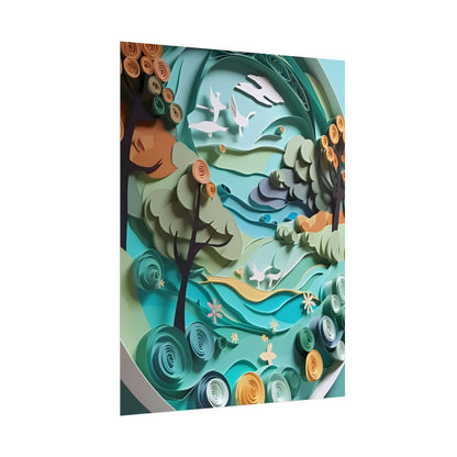 Eye-Catching Beach Landscape: Paper Quilling Art - Poster