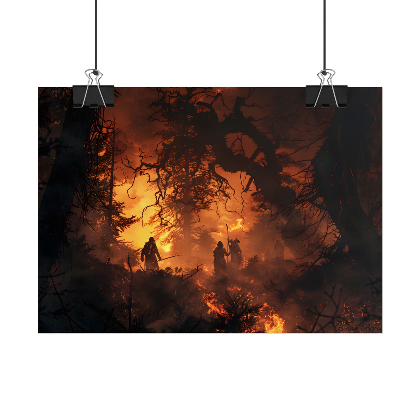 Misty Sunset Forest: Group Gathering - Poster