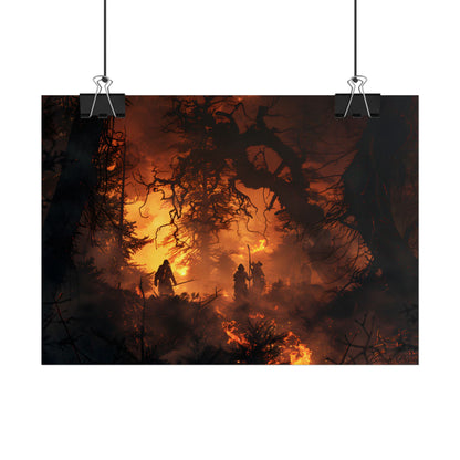 Misty Sunset Forest: Group Gathering - Poster