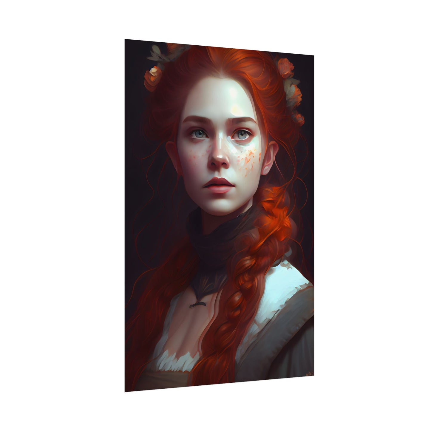 Astonishing Redhead Portrait: Elegant Young Woman in Dress - Poster