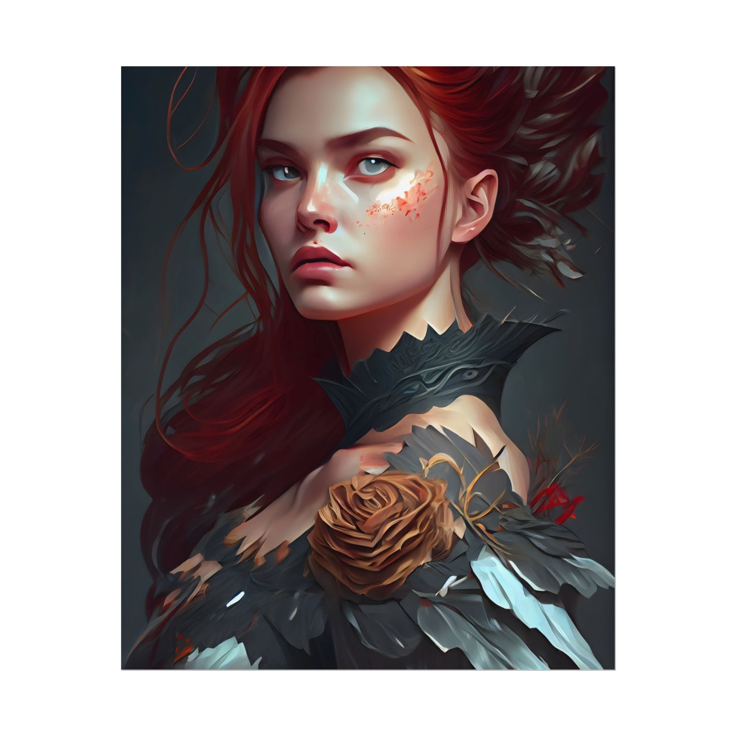 Stunning Redhead in Formal Dress: Elegant Portrait - Poster