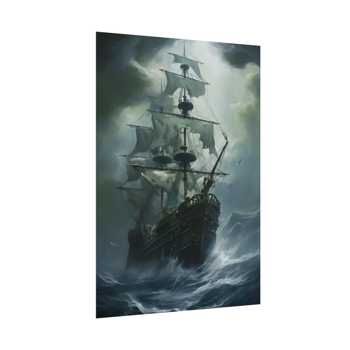 Surreal Pirate Ghost Ship Sailing Ocean - Poster