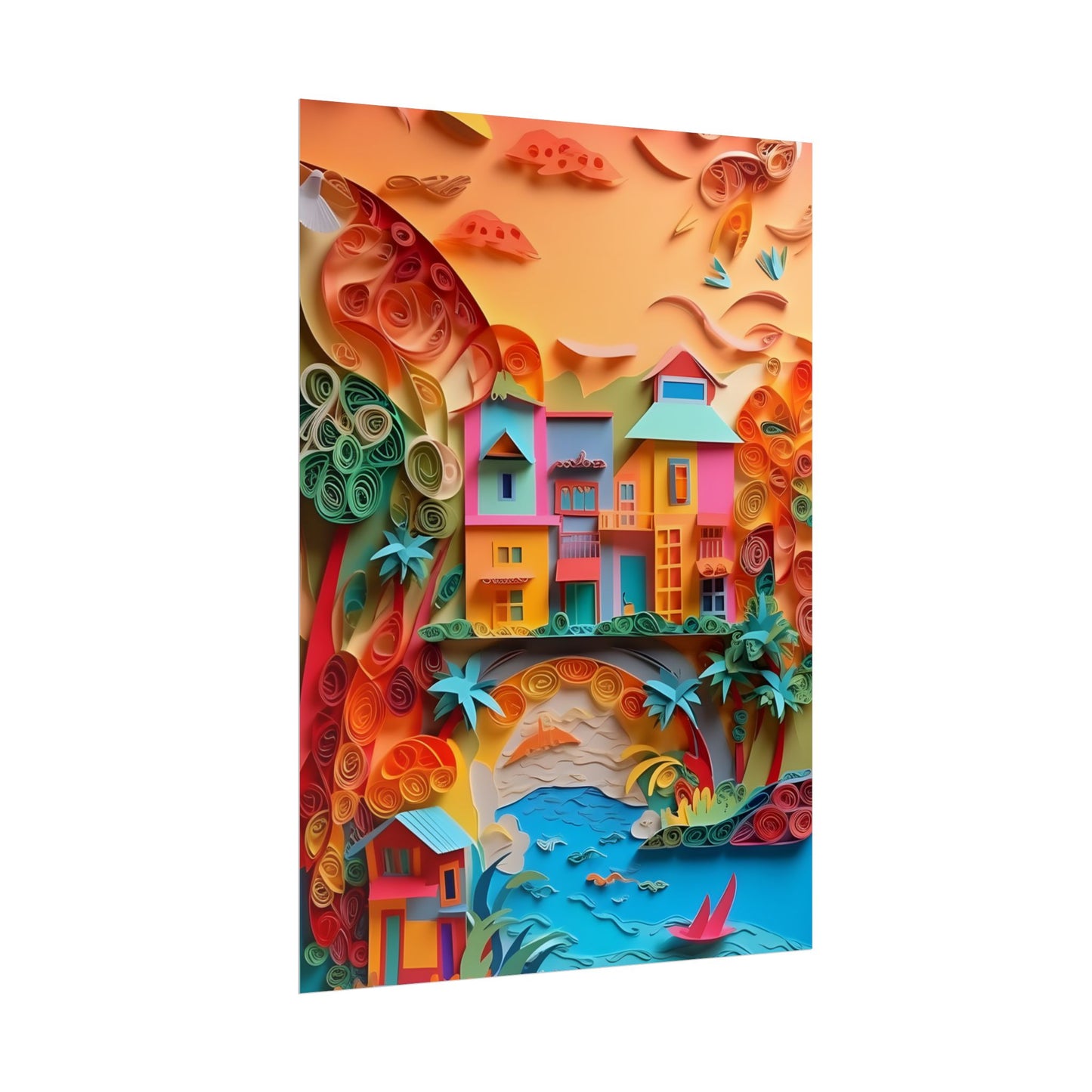 Eye-Catching Beach Paper Quilling: Quilled Landscape Artwork - Poster