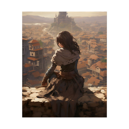 Dramatic Character Illustration: Bird's Eye View in Motion - Poster