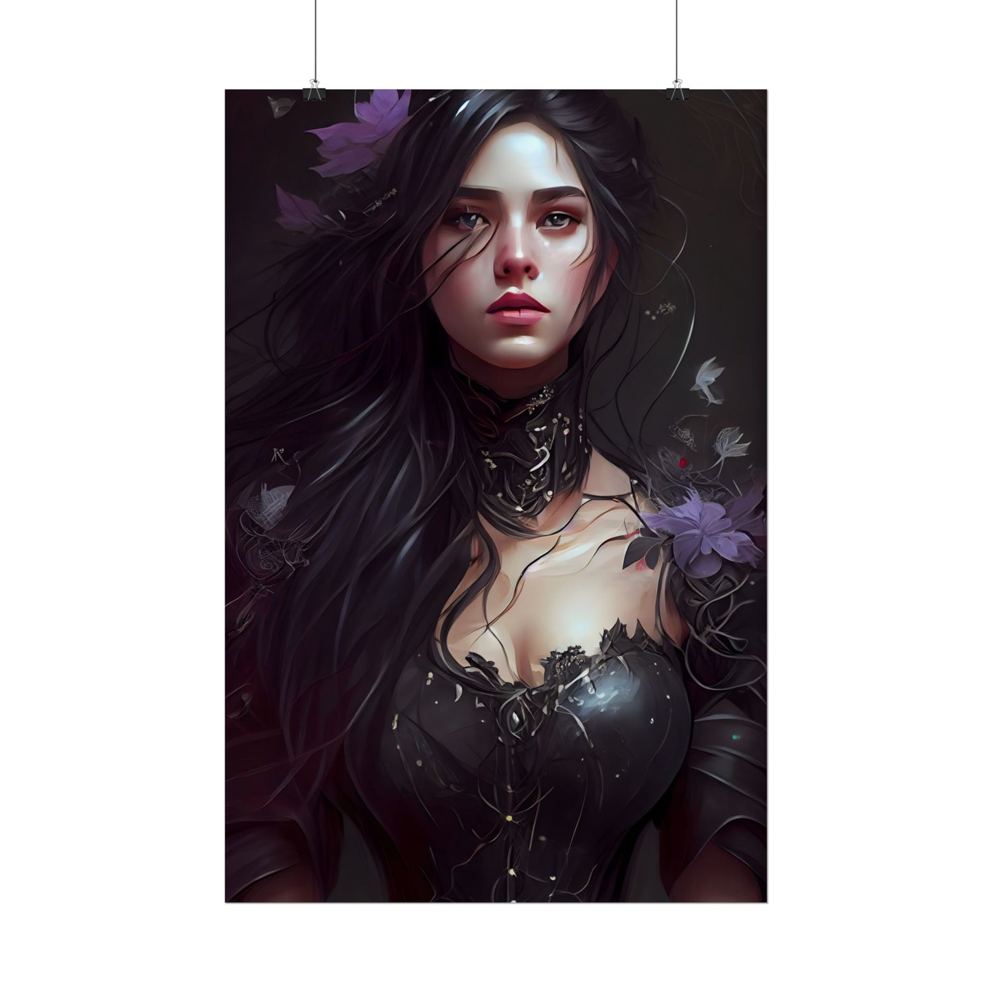 Striking Woman Portrait: Black Hair Artwork - Poster