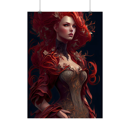 Red Hair Portrait: Elegant Female in Black Dress - Poster