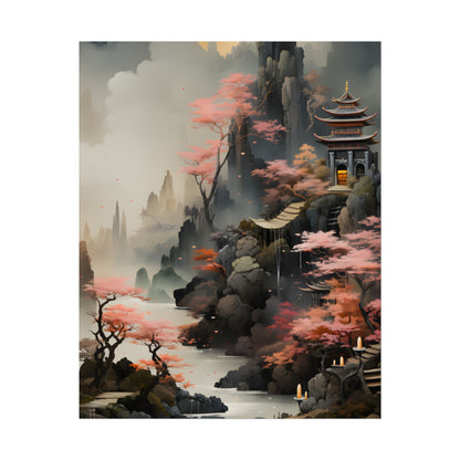 Vibrant Landscape in Moss Green: Ash Magenta Artwork - Poster