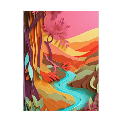 Vibrant Paper Quilled Canyon: Eye-Catching Landscape Art - Poster