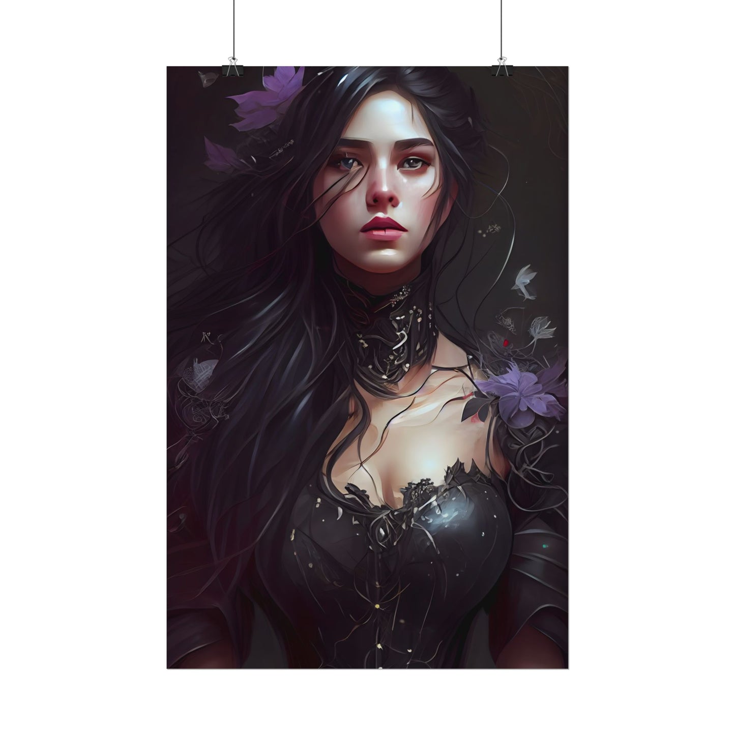 Striking Woman Portrait: Black Hair Artwork - Poster