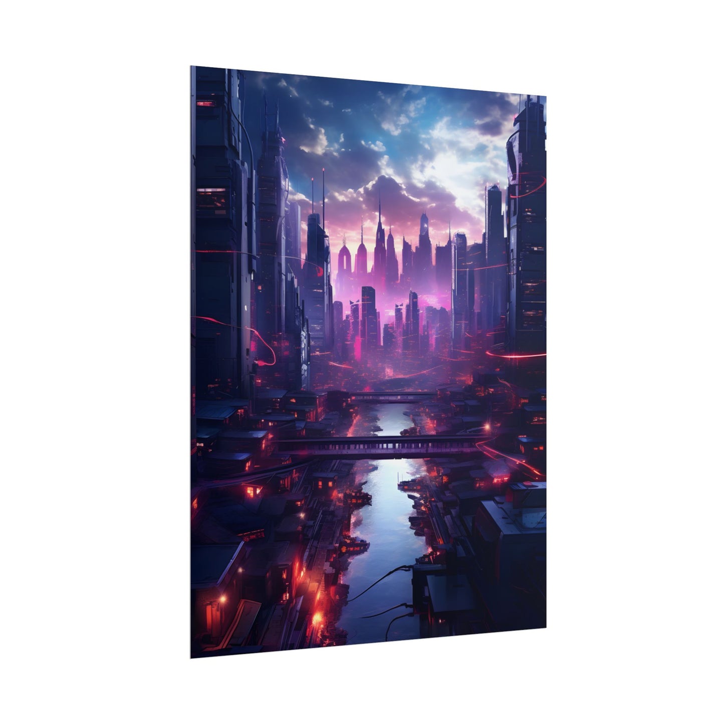 Dystopian Cyberpunk Cityscape: Neon Futuristic Artwork - Poster