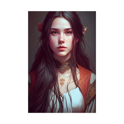 Sophisticated Female Portrait: Brown Hair Artwork in Focus - Poster