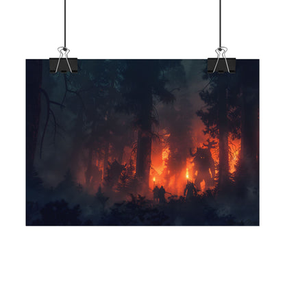 Misty Sunset Gathering: A Group in Nature's Embrace - Poster
