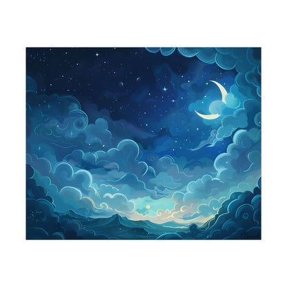 Whimsical Dreamy Night Sky: Bird in Flight Digital Art - Poster