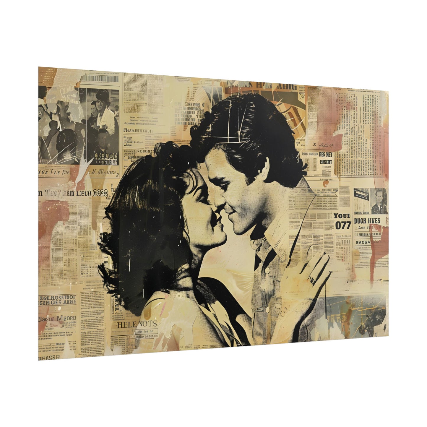 Retro Vintage Romance: Couples Newsprint Artwork - Poster