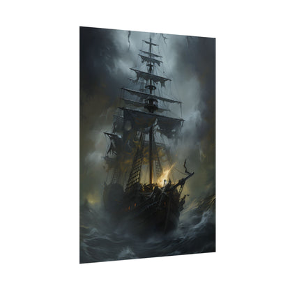 Eerie Pirate Ghost Ship: Sailing Seascape Artwork - Poster