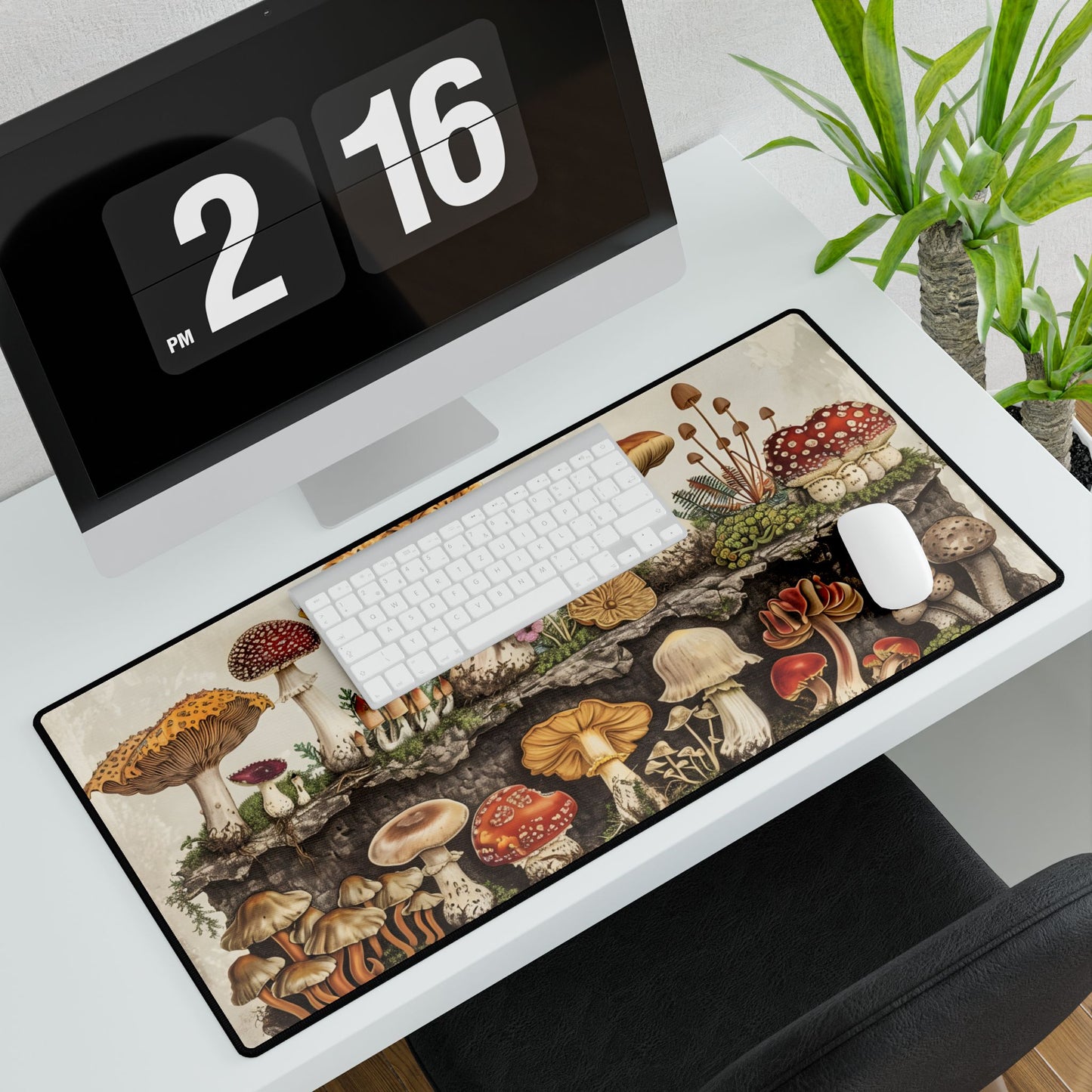 Vintage Mushroom Illustration: Detailed Artwork - Desk Mat