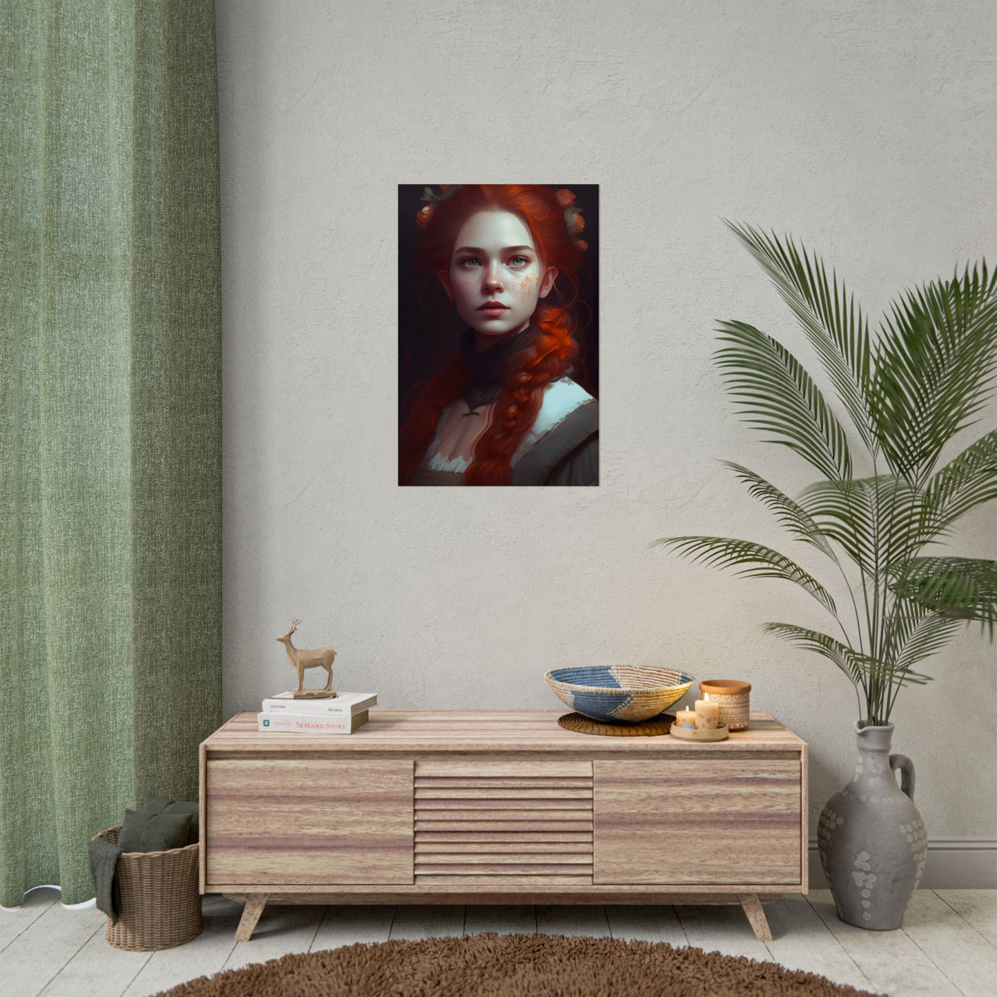 Astonishing Redhead Portrait: Elegant Young Woman in Dress - Poster