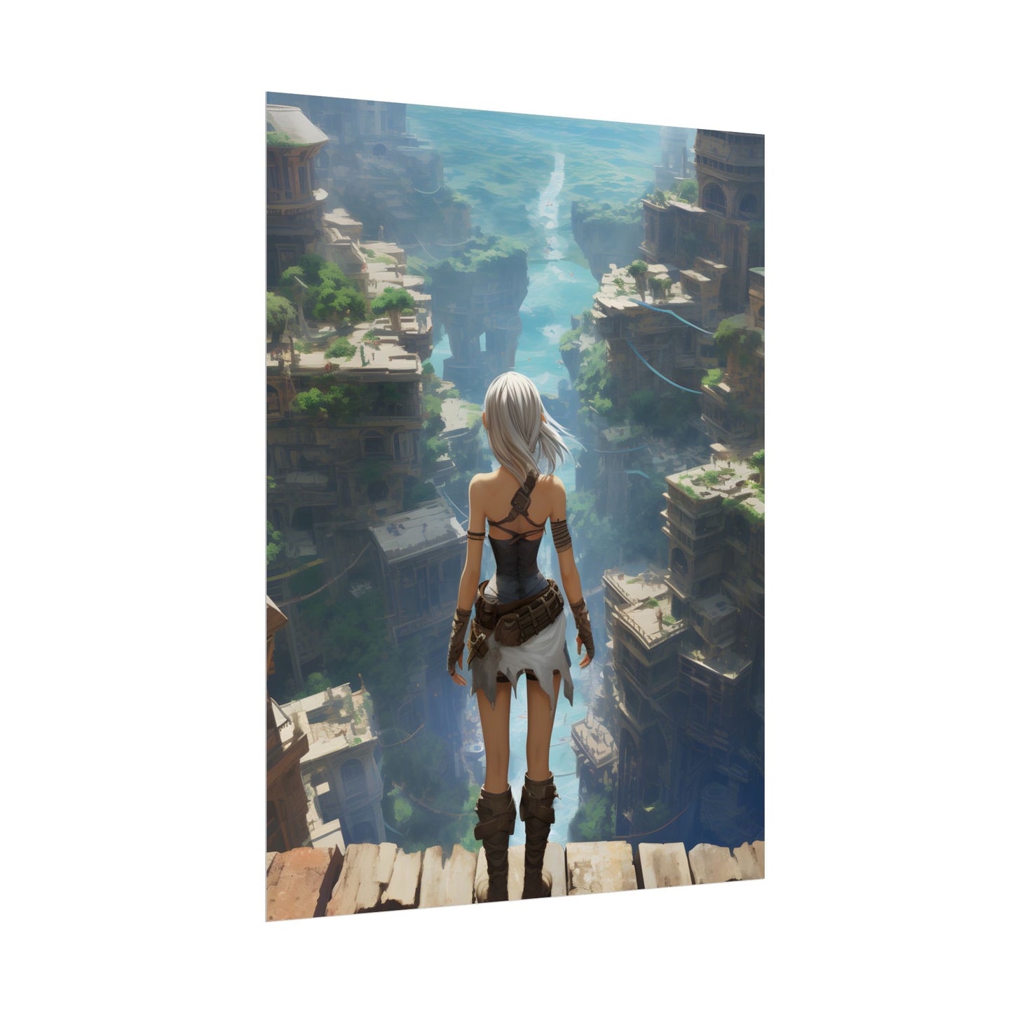 Dramatic Anime Female: Dynamic Birds Eye View Artwork - Poster