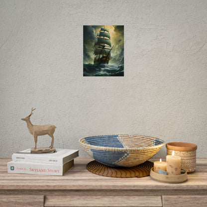 Green Realism: Majestic Ship Oil Painting - Poster