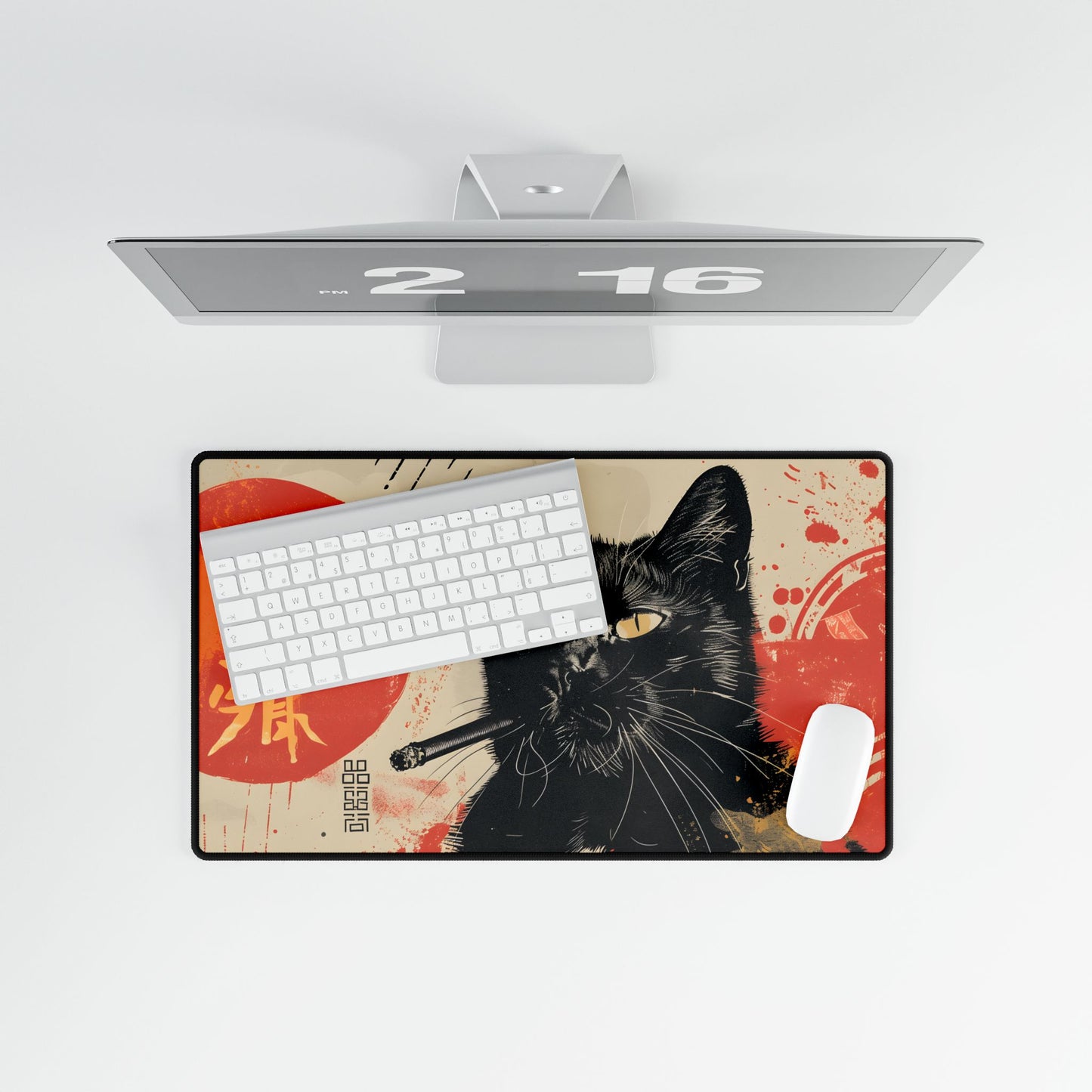 Whimsical Cat Smokes: Humorous Indoor Art - Desk Mat