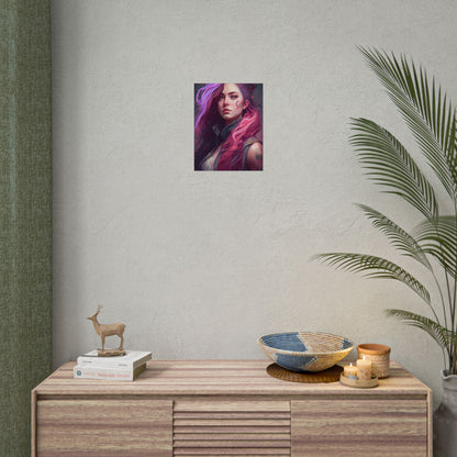 Astonishing Female Portrait: Stylized Pink Hair Artwork in Dre - Poster