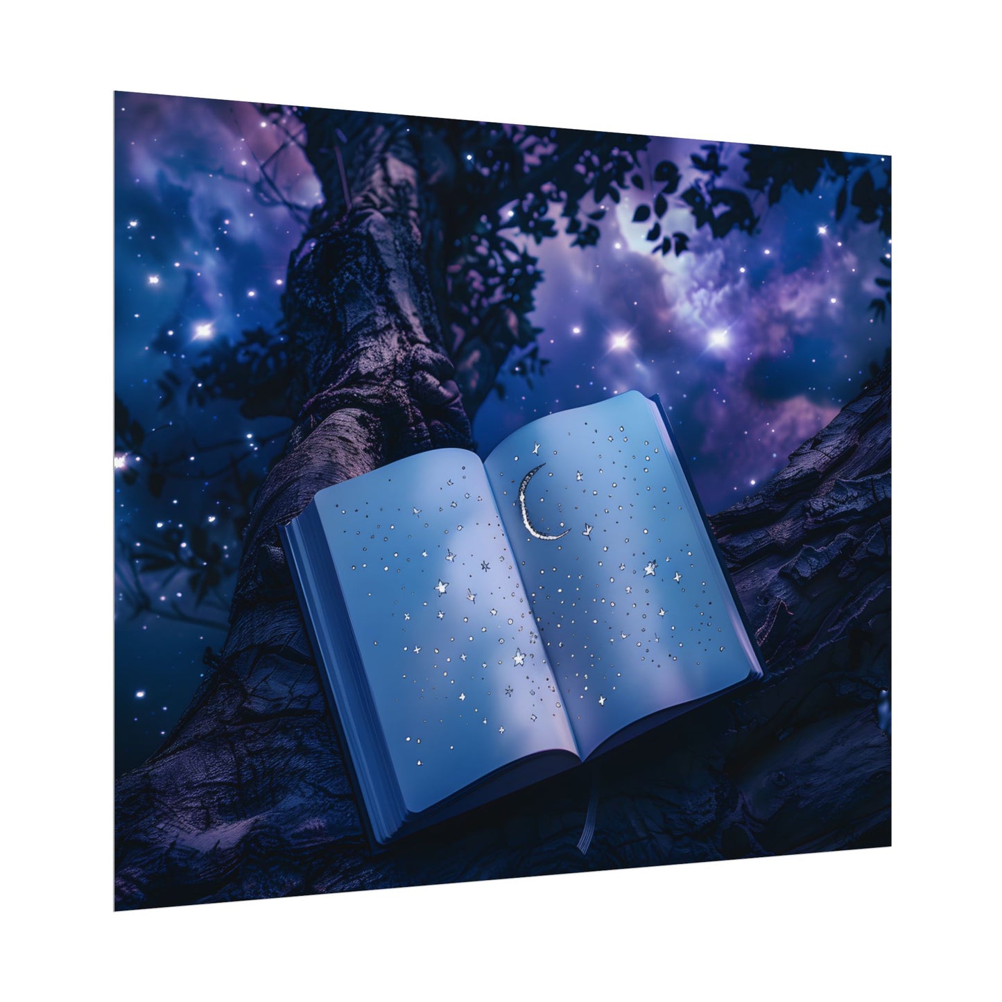 Mystical Night Sky: Celestial Dreams with Crescent Moon and Stars - Poster