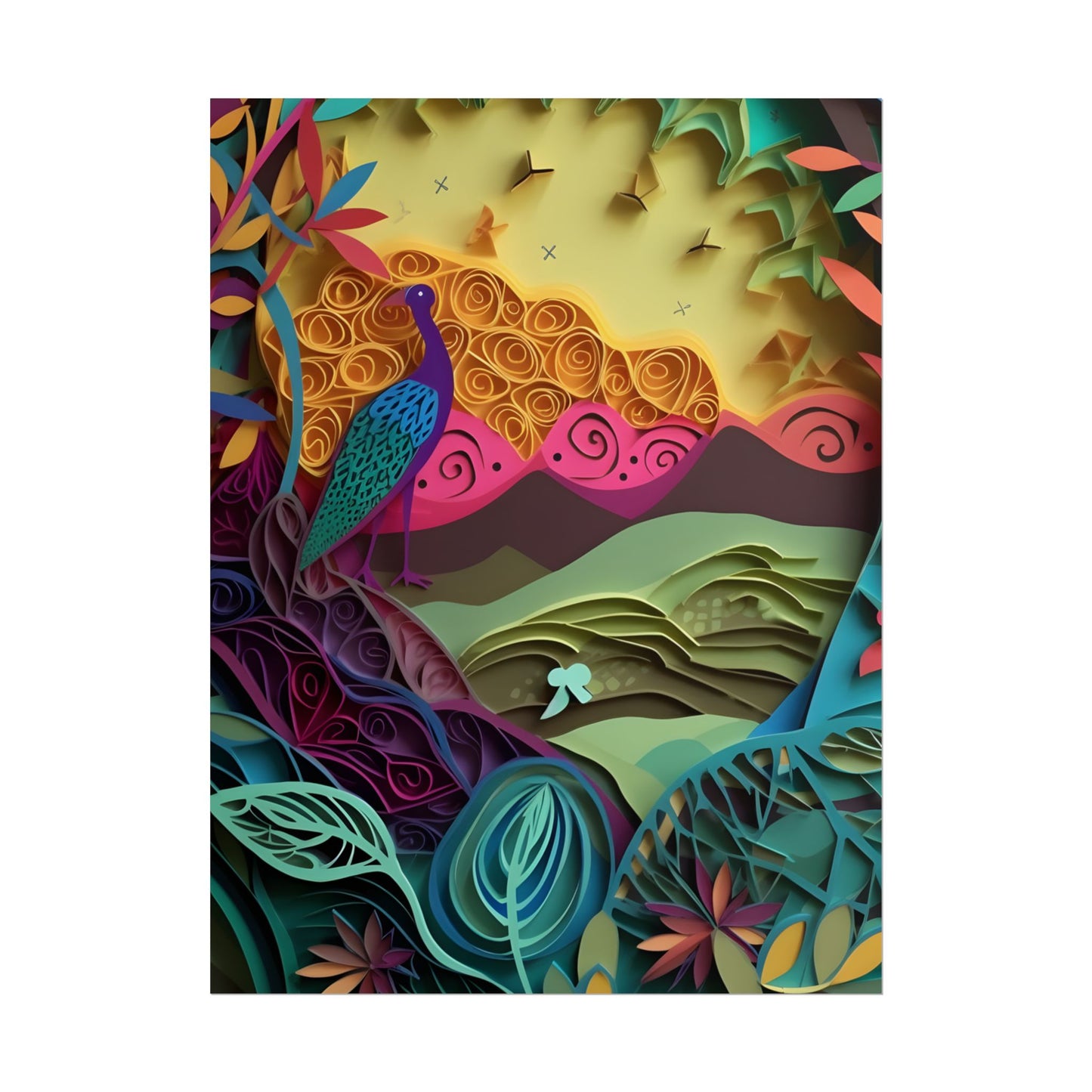 Vibrant Indian Quilling Art: Traditional Landscape Decoration - Poster