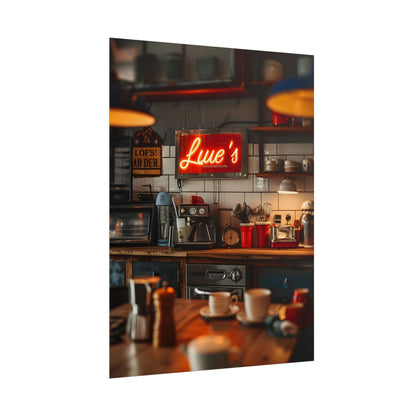 Cozy Retro Kitchen Artwork: Lukes Diner Sign Digital Art - Poster