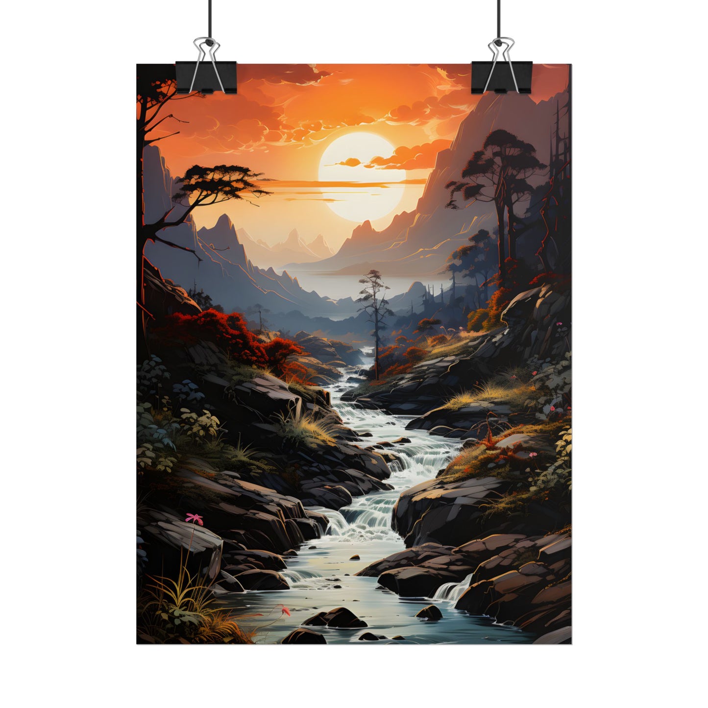 Breathtaking Waterfall: Vibrant Oil Painting Art - Poster