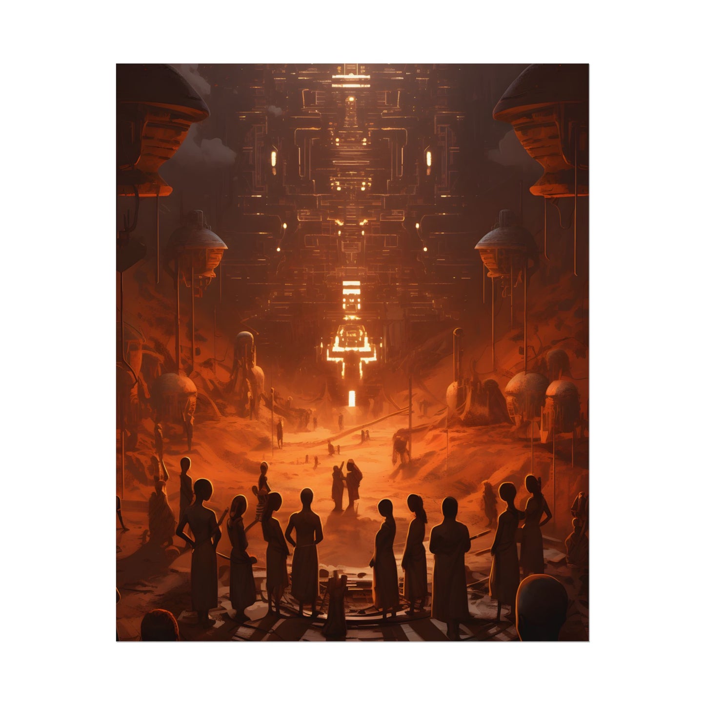 Vibrant Futuristic Tribal Gathering: Digital Art - Poster