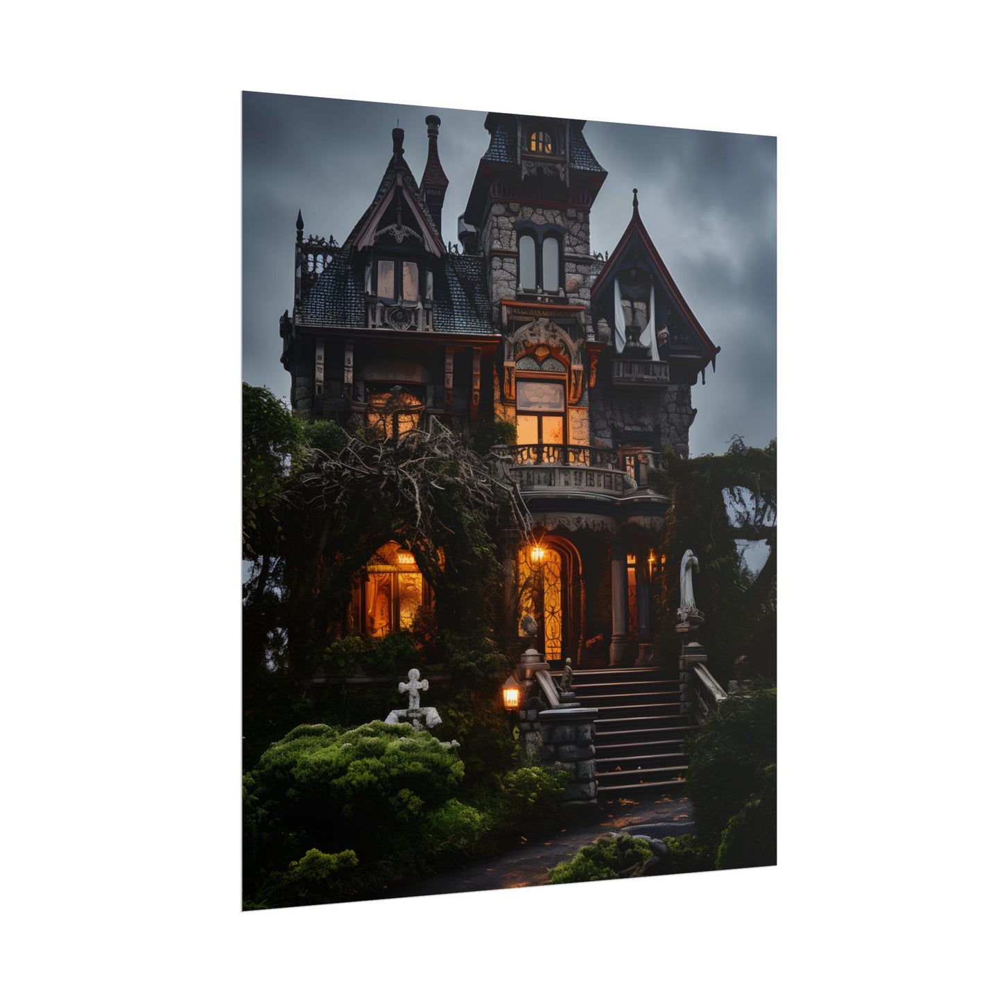 Spooky Victorian Mansion: Atmospheric Haunted Artwork - Poster