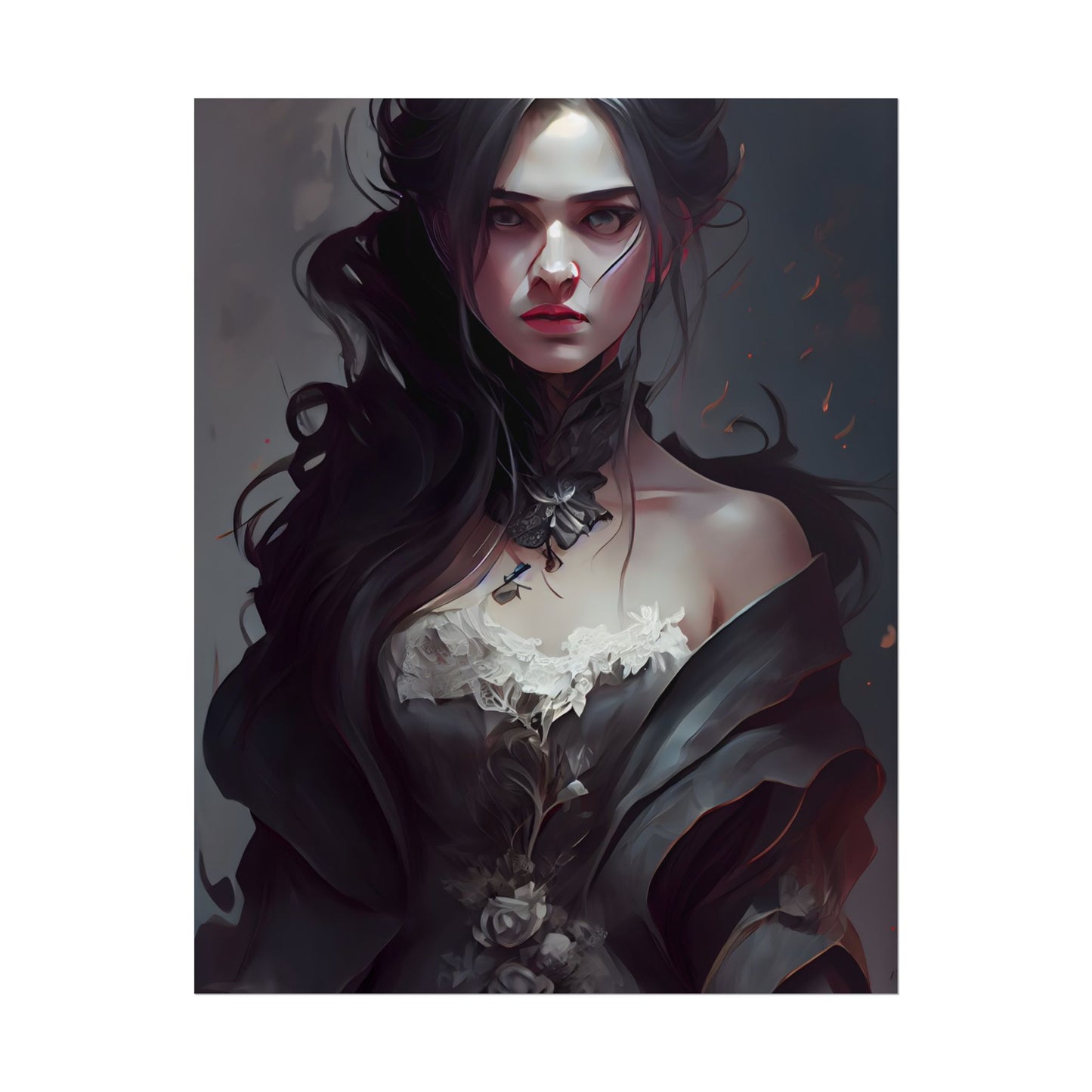Black Haired Female Portrait: Elegant Outdoor Beauty - Poster