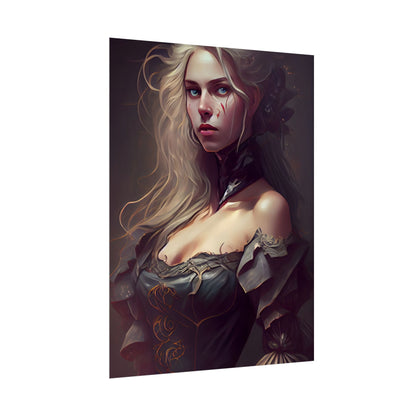 Blonde Female Portrait in a Dress: Stunning Artwork - Poster
