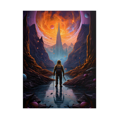 Futuristic Explorer in Wilderness: Sci-Fi Artwork - Poster