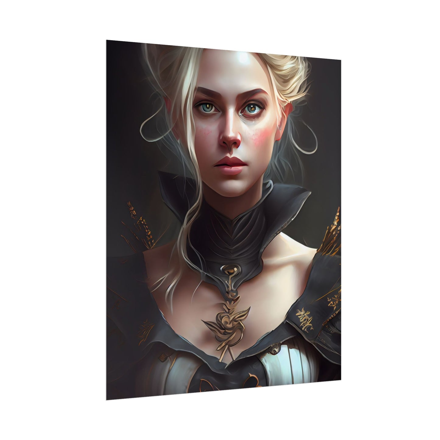 Stunning Blonde Portrait: Elegant Vintage Dress - Poster