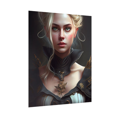 Stunning Blonde Portrait: Elegant Vintage Dress - Poster